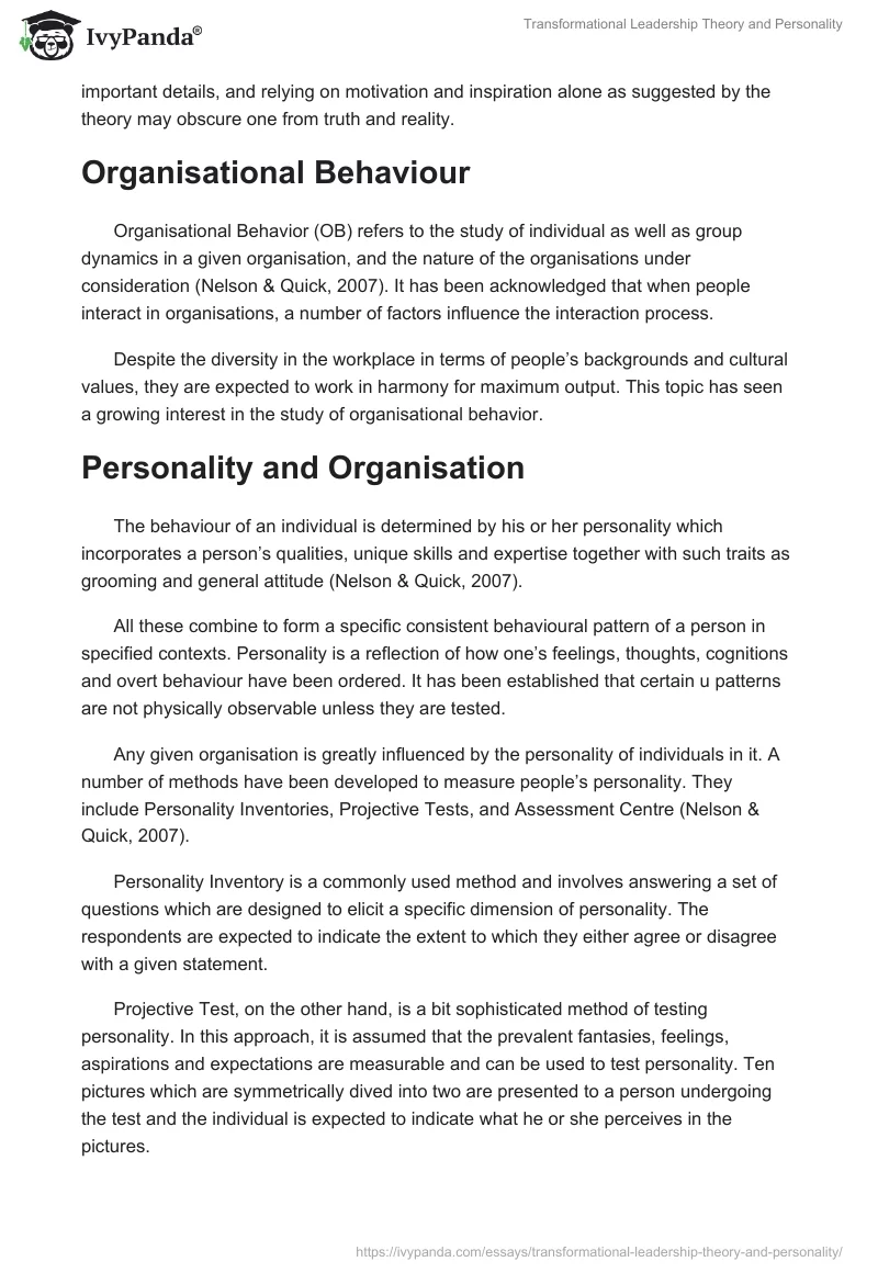 Transformational Leadership Theory and Personality. Page 5