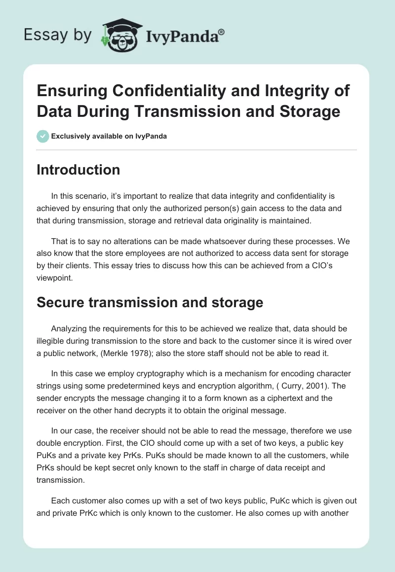 Ensuring Confidentiality and Integrity of Data During Transmission and Storage. Page 1