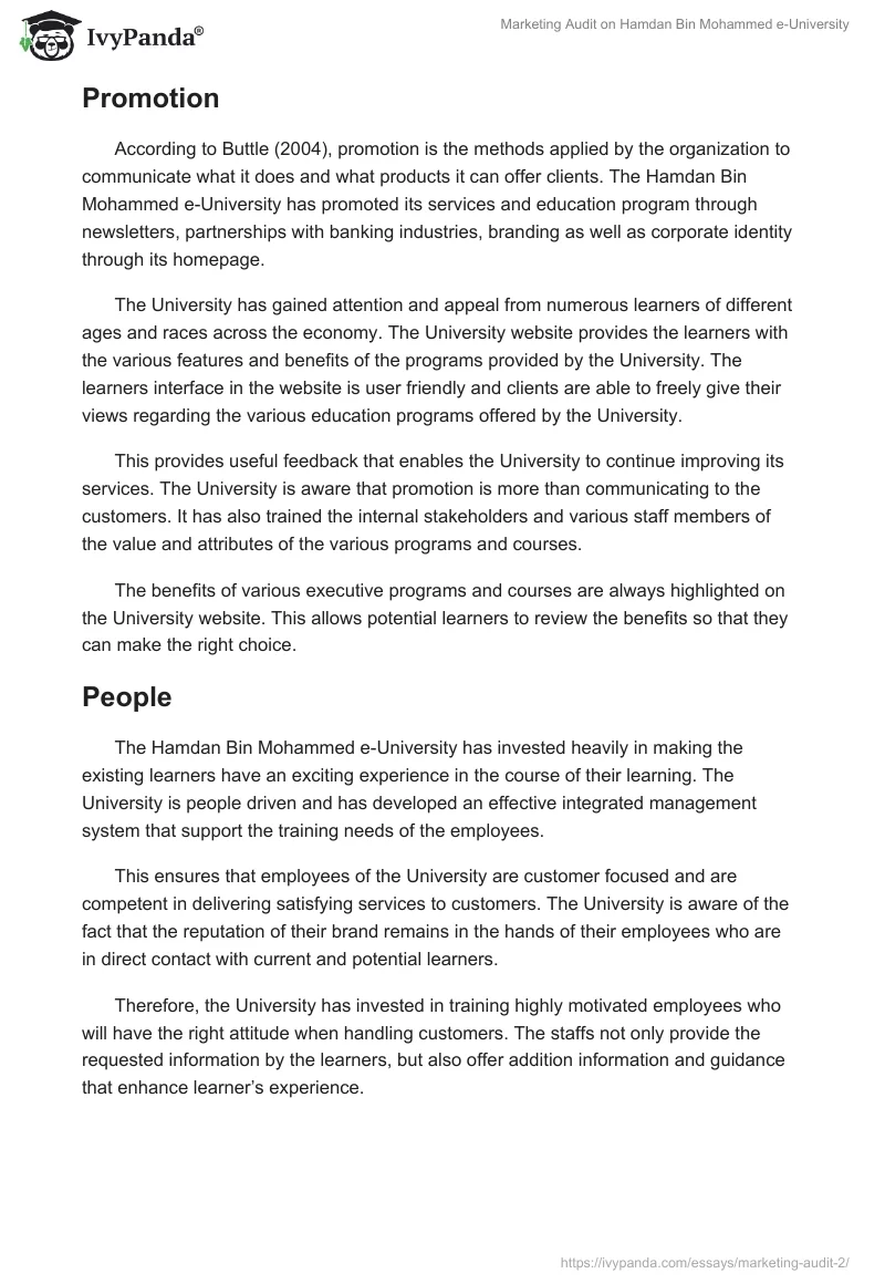 Marketing Audit on Hamdan Bin Mohammed e-University. Page 4