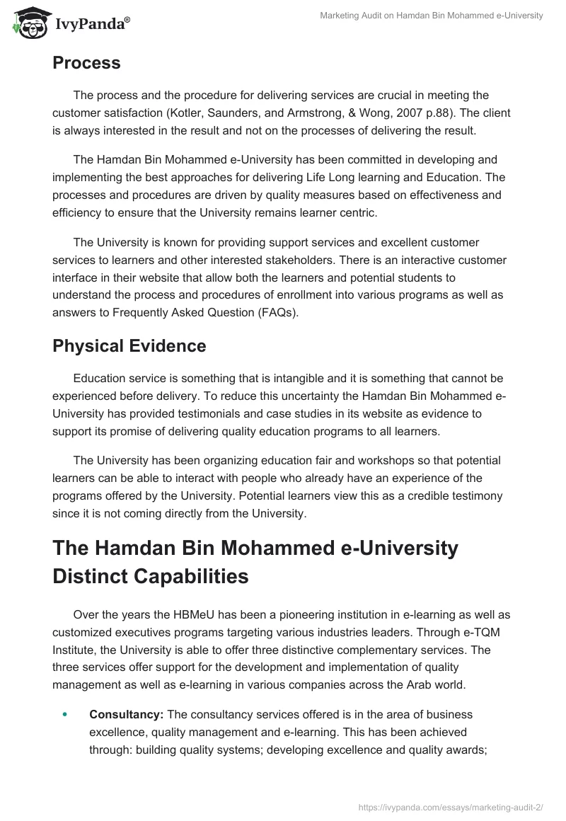 Marketing Audit on Hamdan Bin Mohammed e-University. Page 5