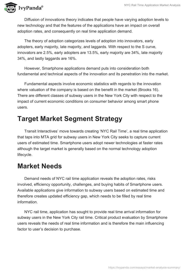 NYC Rail Time Application Market Analysis. Page 2