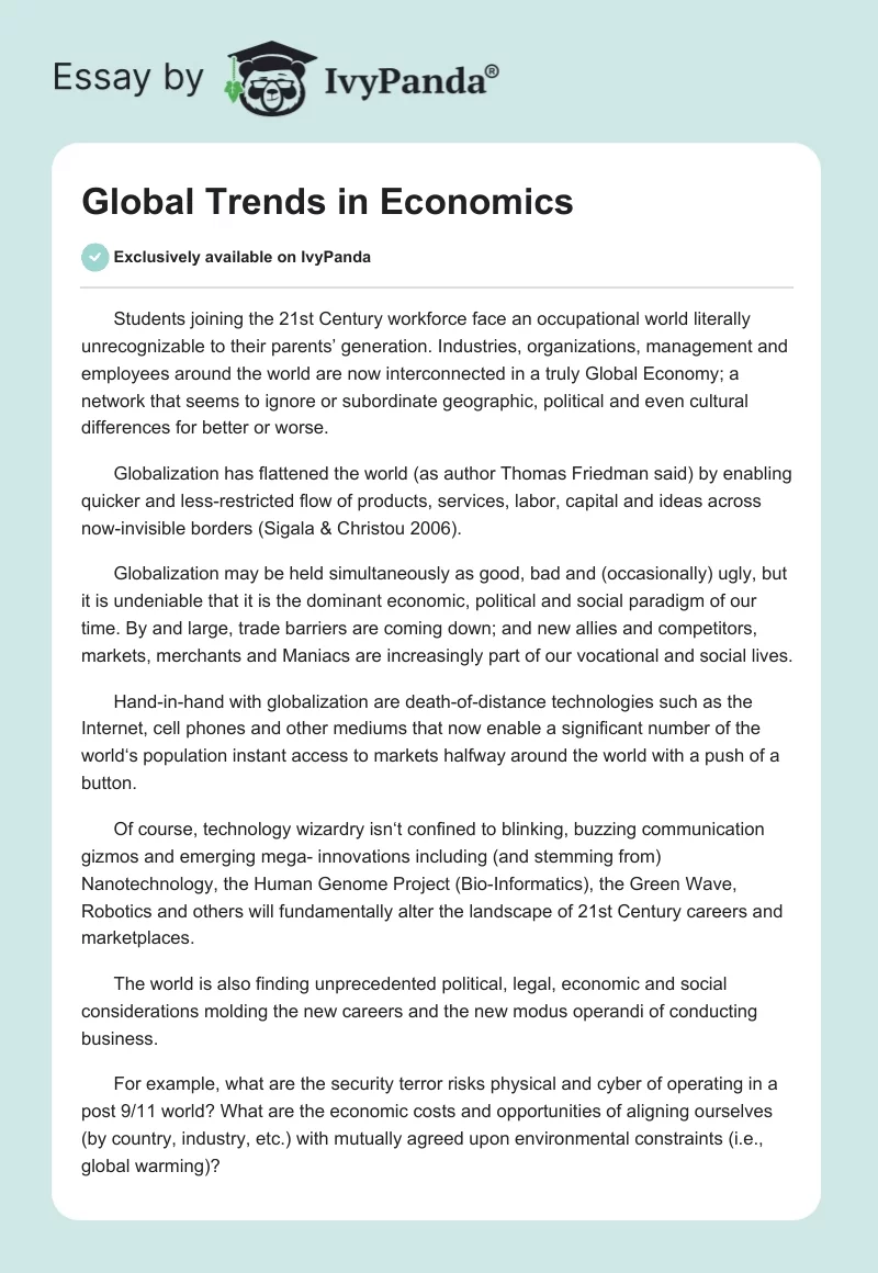 Global Trends in Economics. Page 1