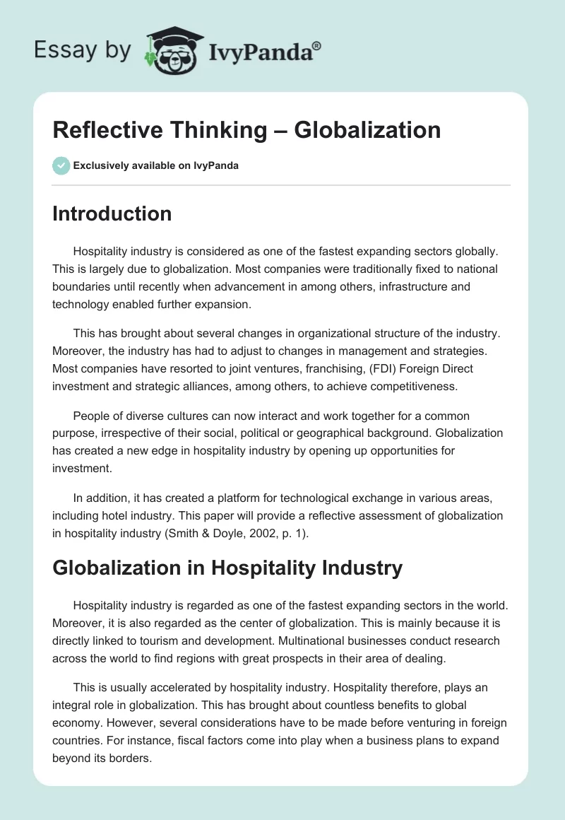 Reflective Thinking – Globalization. Page 1
