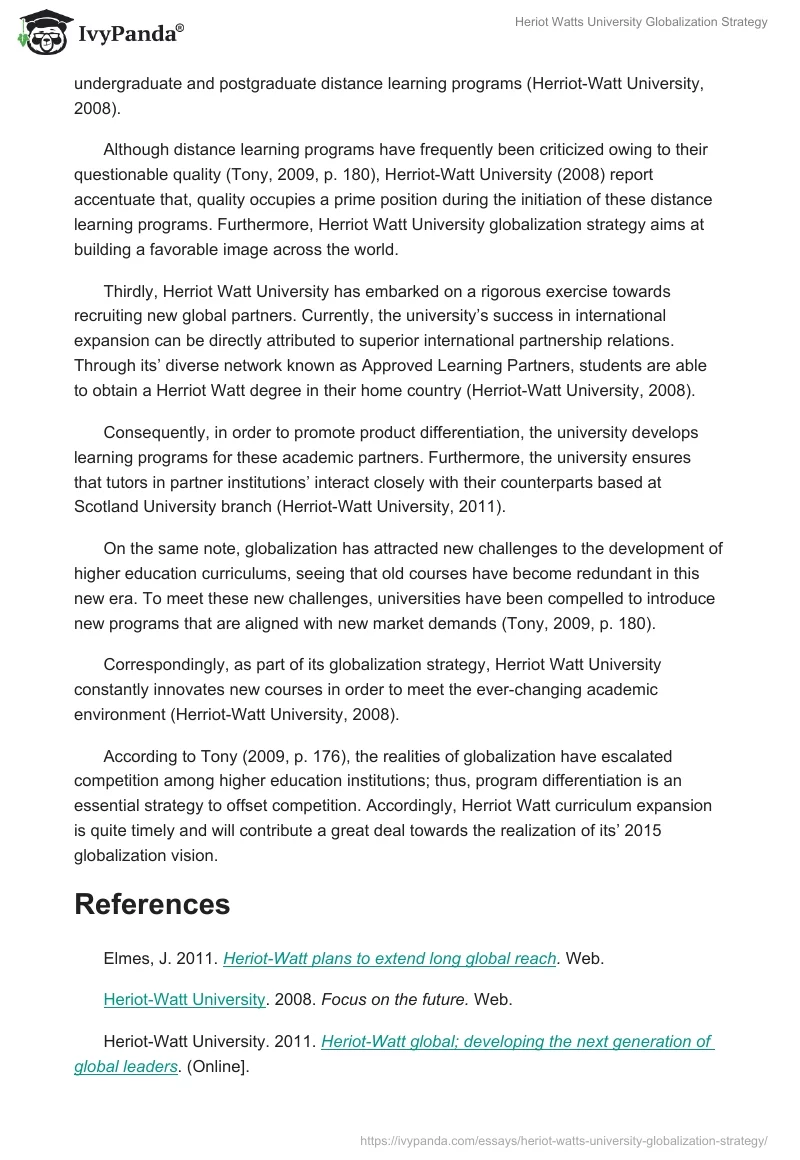 Heriot Watts University Globalization Strategy. Page 2