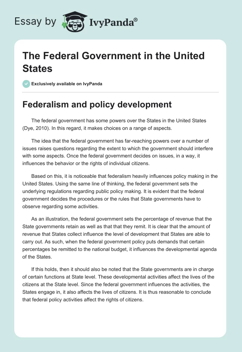 The Federal Government in the United States. Page 1
