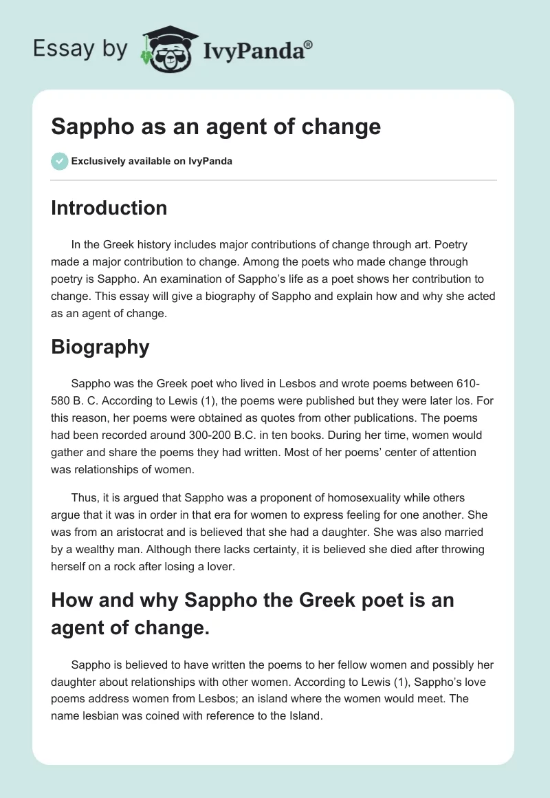 Sappho as an agent of change. Page 1