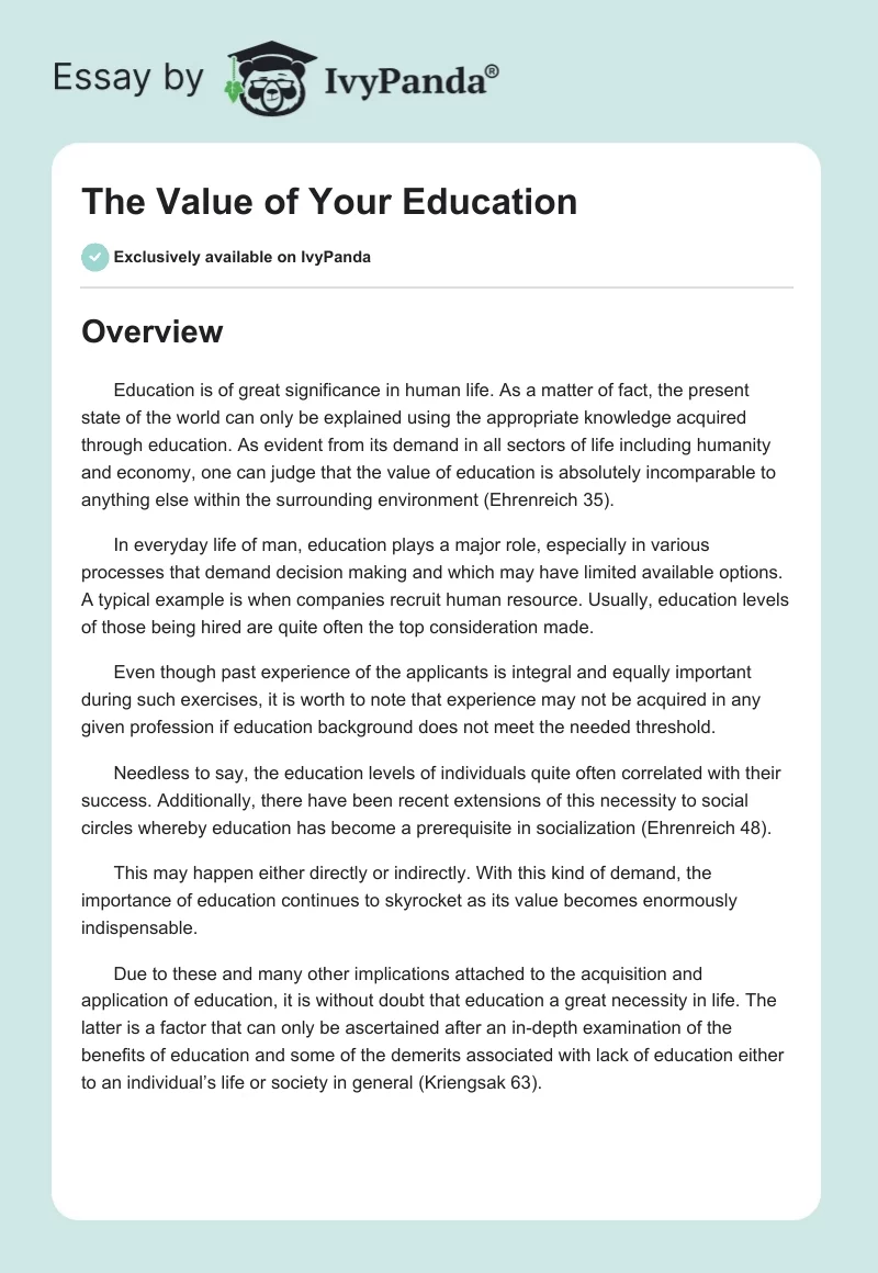 The Value of Your Education. Page 1