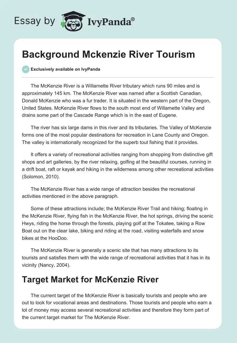 Background Mckenzie River Tourism. Page 1