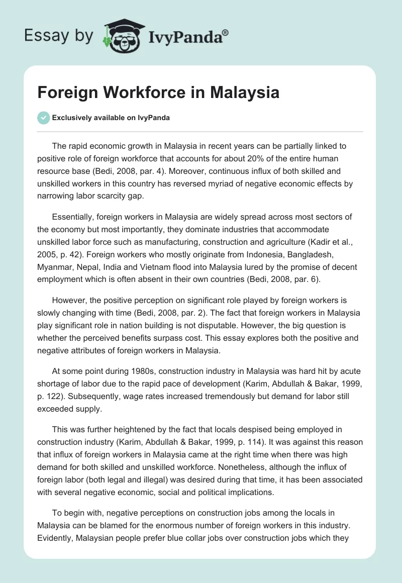 Foreign Workforce in Malaysia. Page 1
