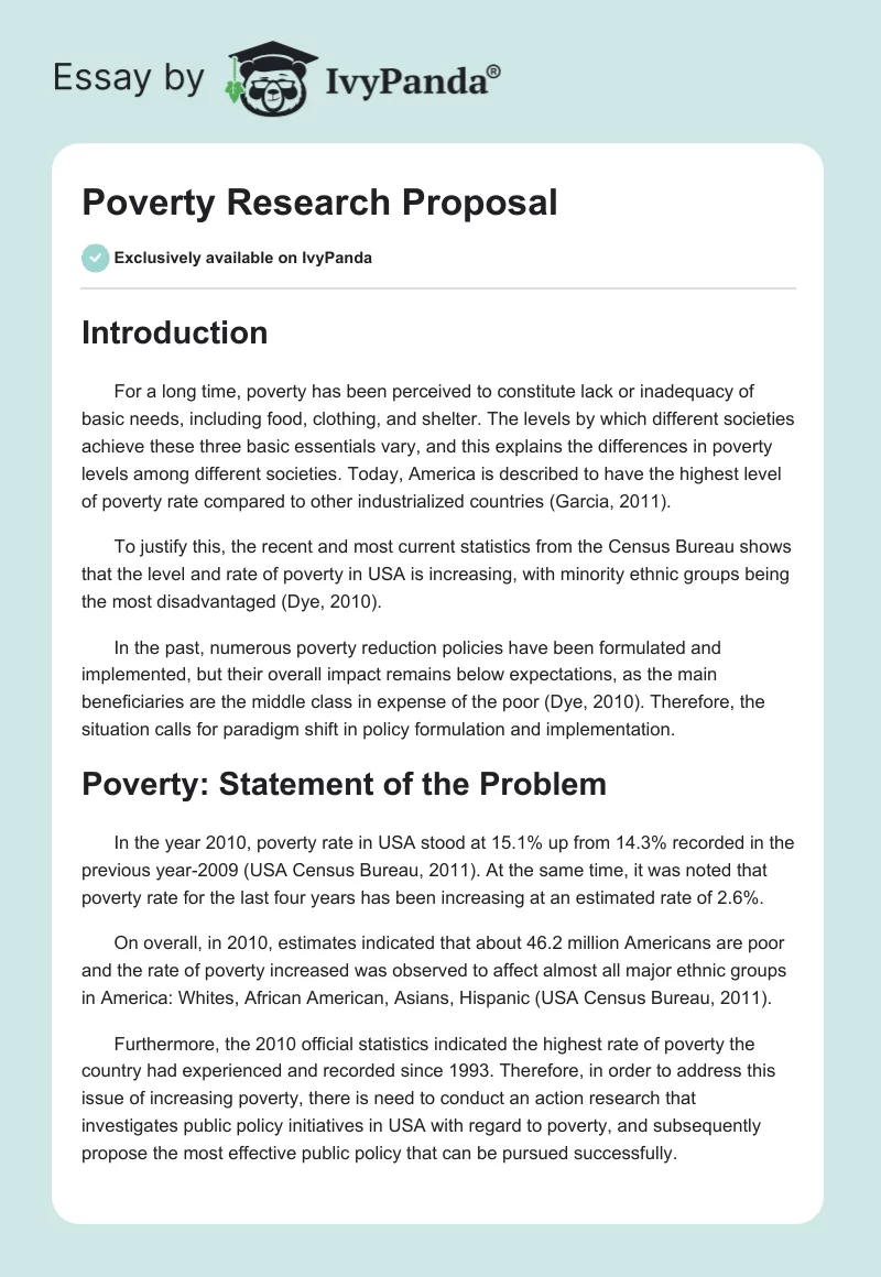 Poverty Research Proposal. Page 1