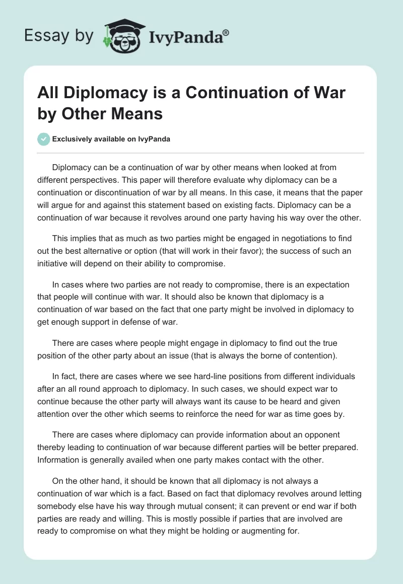 All Diplomacy Is a Continuation of War by Other Means. Page 1