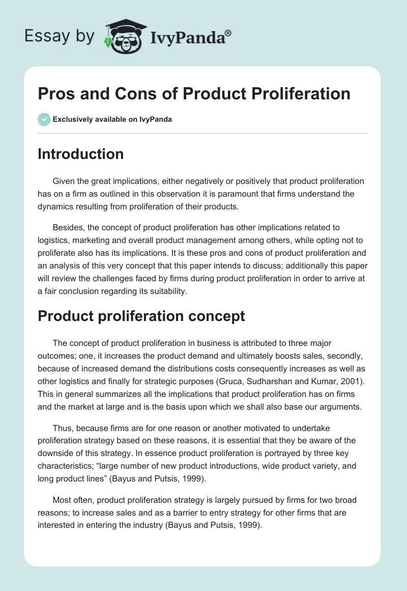 Pros and Cons of Product Proliferation. Page 1