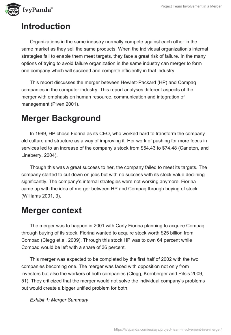 Project Team Involvement in a Merger. Page 2