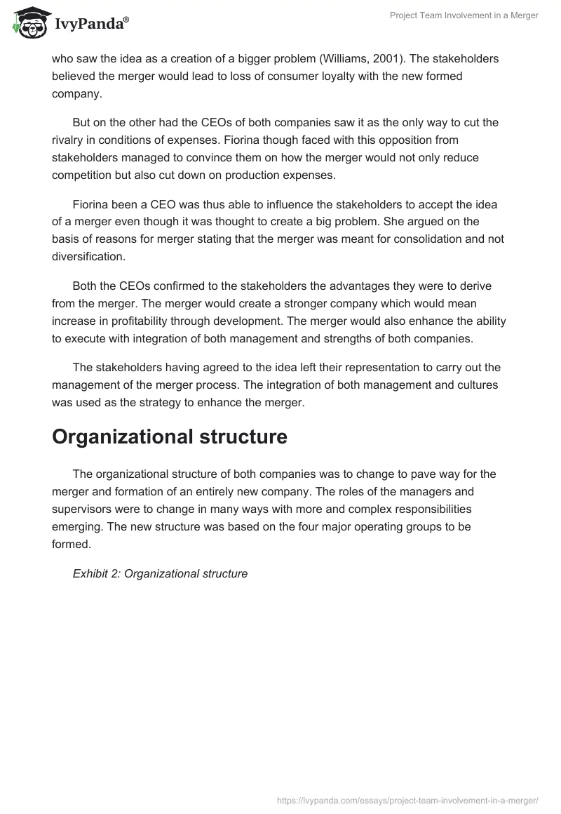 Project Team Involvement in a Merger. Page 4