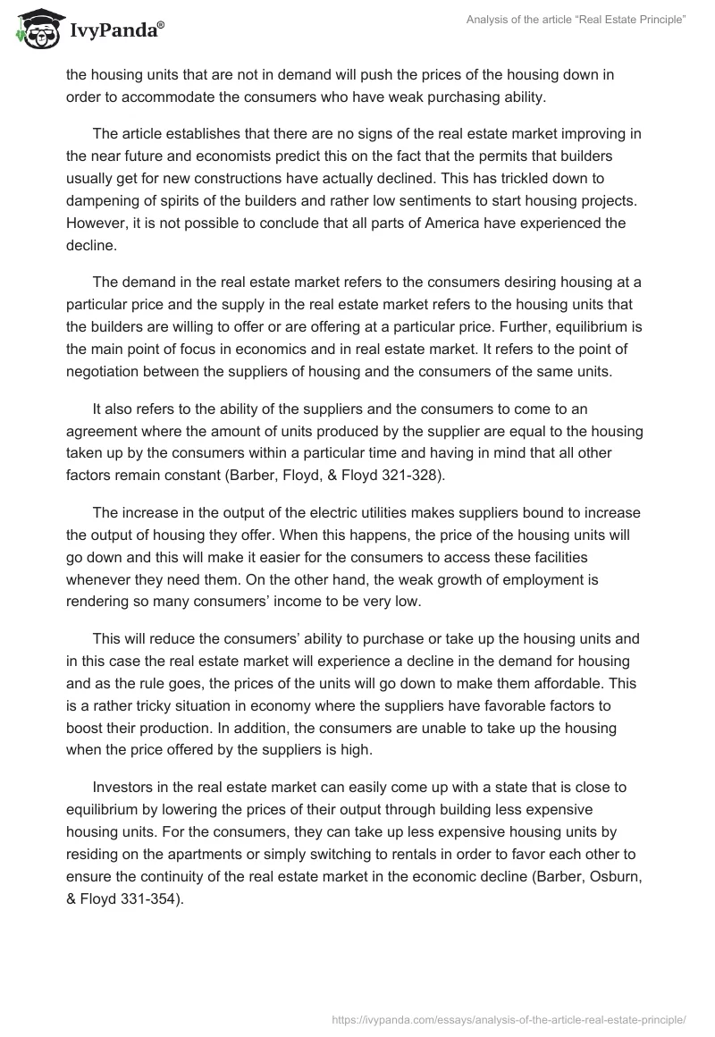 Analysis of the article “Real Estate Principle”. Page 2