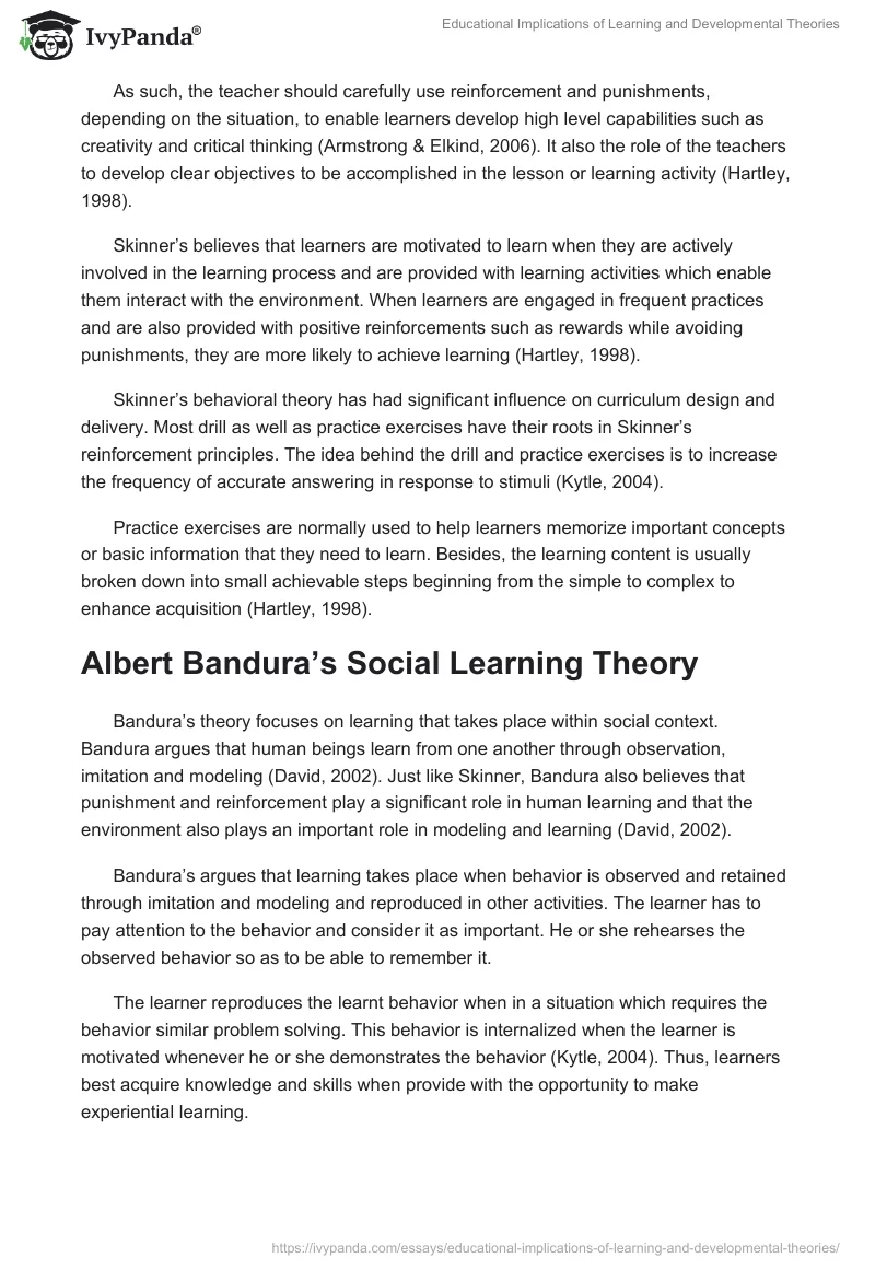 Educational Implications of Learning and Developmental Theories. Page 2