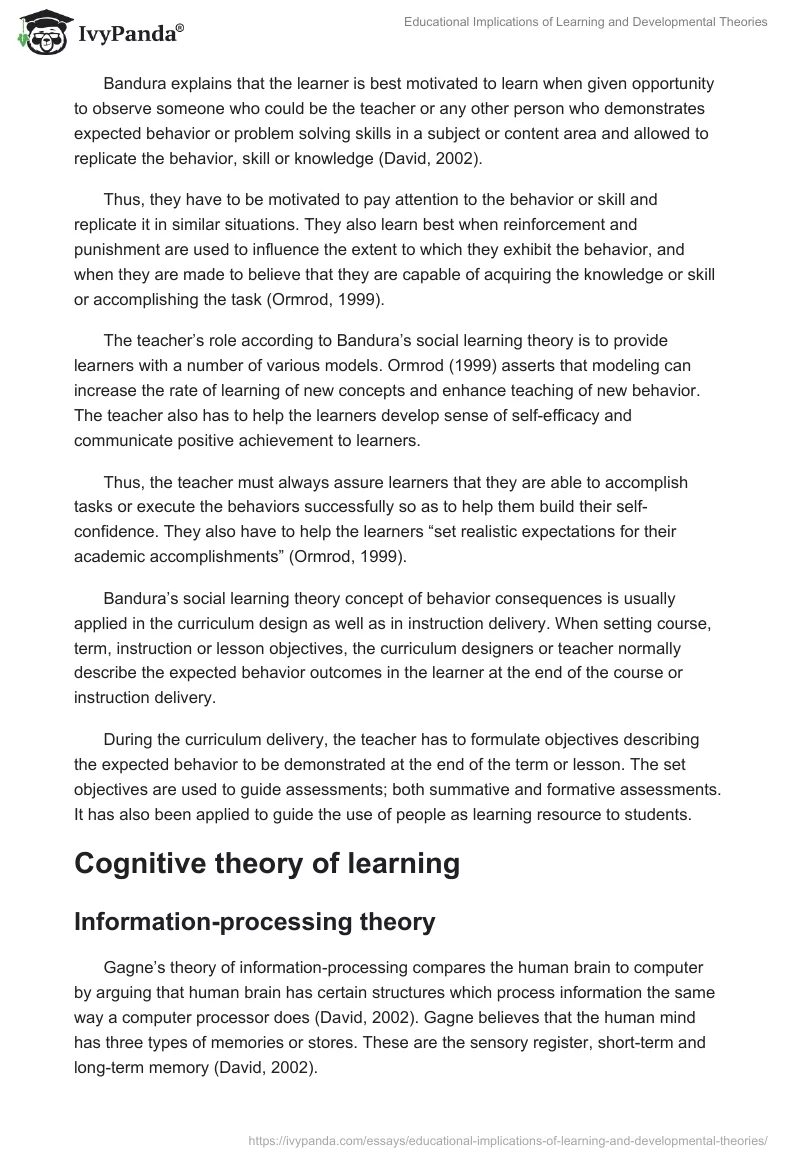 Educational Implications of Learning and Developmental Theories. Page 3