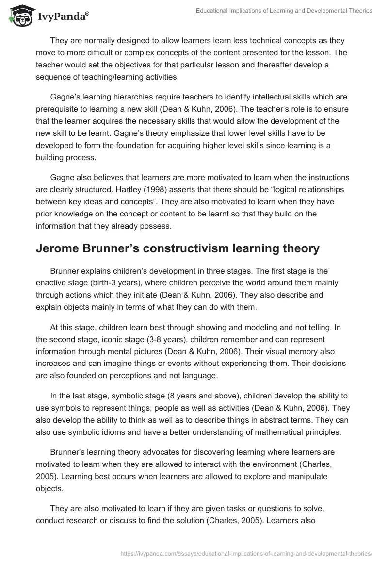 Educational Implications of Learning and Developmental Theories. Page 5