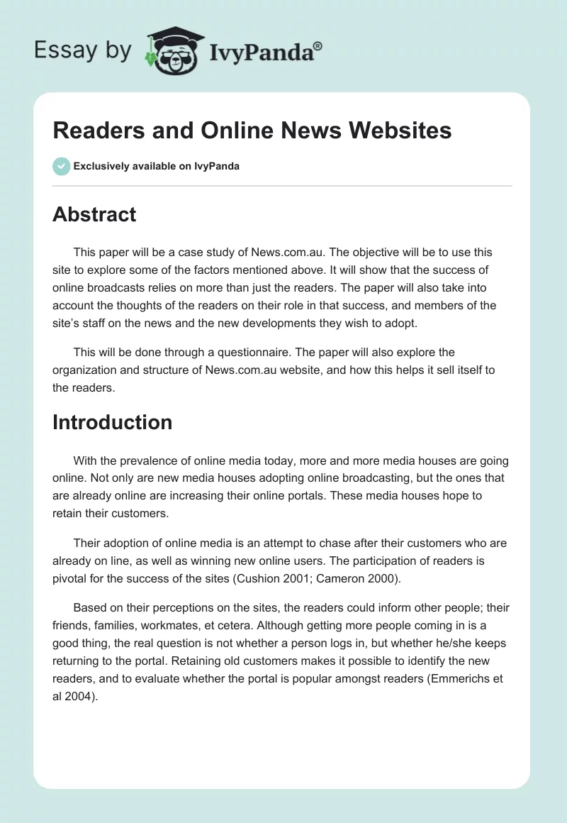 Readers and Online News Websites. Page 1