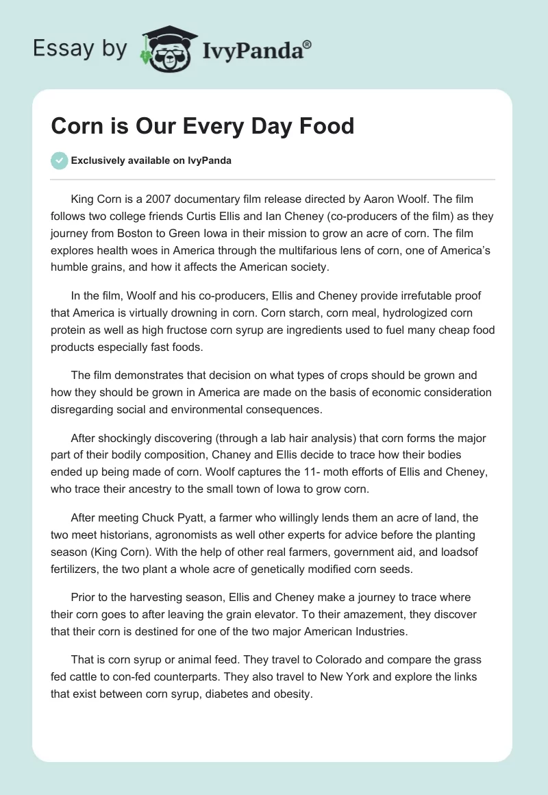 Corn is Our Every Day Food. Page 1