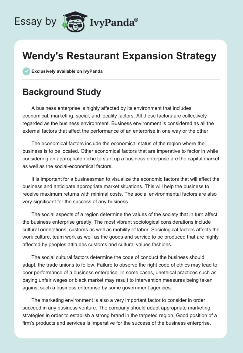 Wendy's Restaurant Expansion Strategy. Page 1