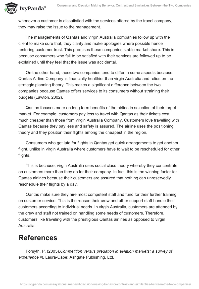 Consumer and Decision Making Behavior: Contrast and Similarities Between the Two Companies. Page 2