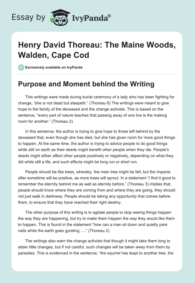 Henry David Thoreau: The Maine Woods, Walden, Cape Cod. Page 1