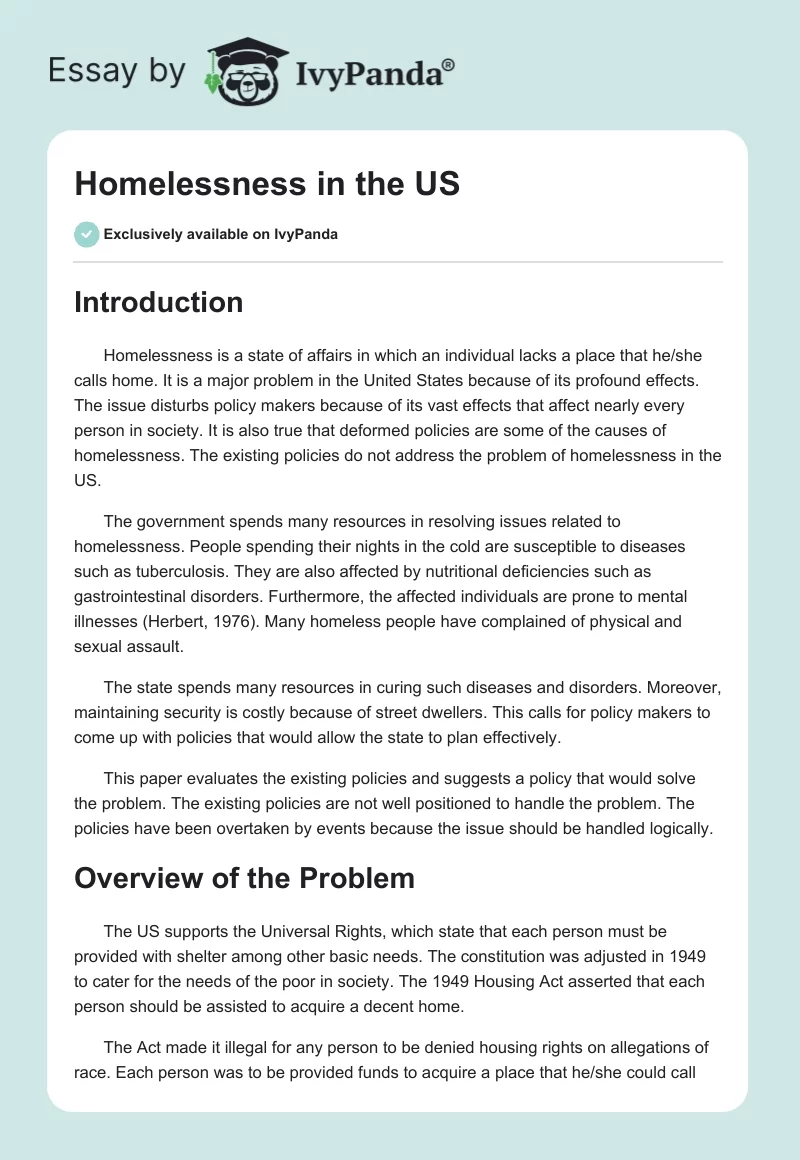 Homelessness in the US. Page 1