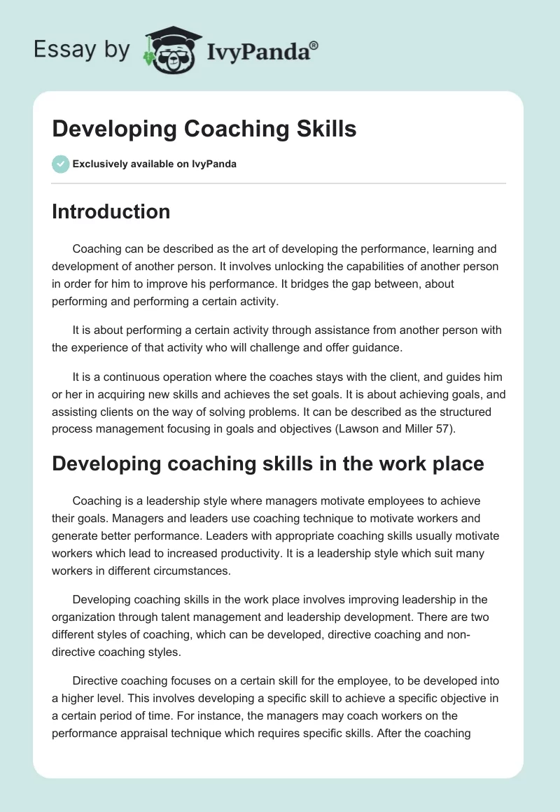 Developing Coaching Skills. Page 1
