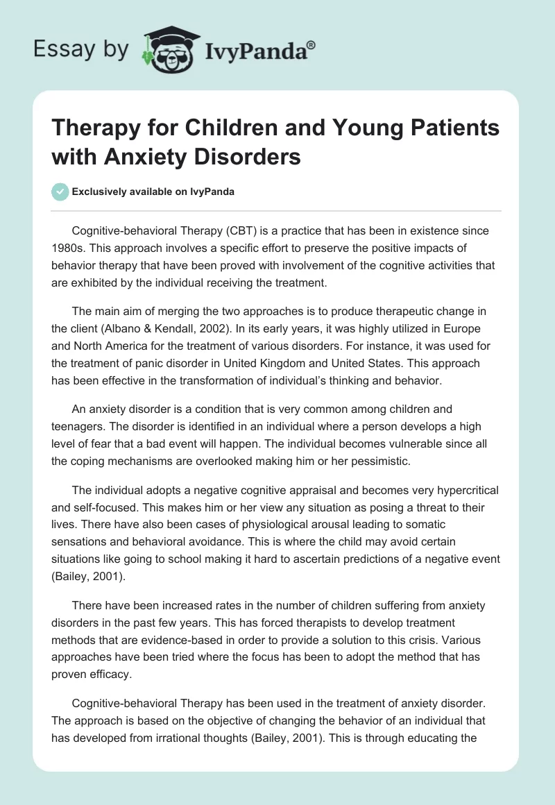 Therapy for Children and Young Patients With Anxiety Disorders. Page 1