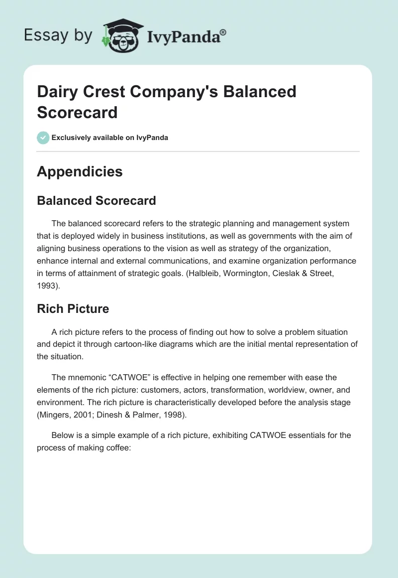 Dairy Crest Company's Balanced Scorecard. Page 1