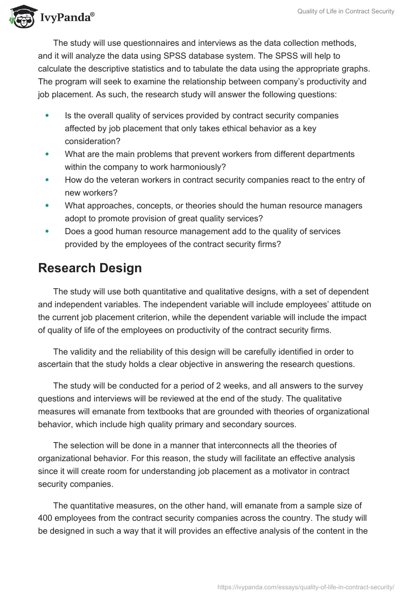 Quality of Life in Contract Security. Page 4