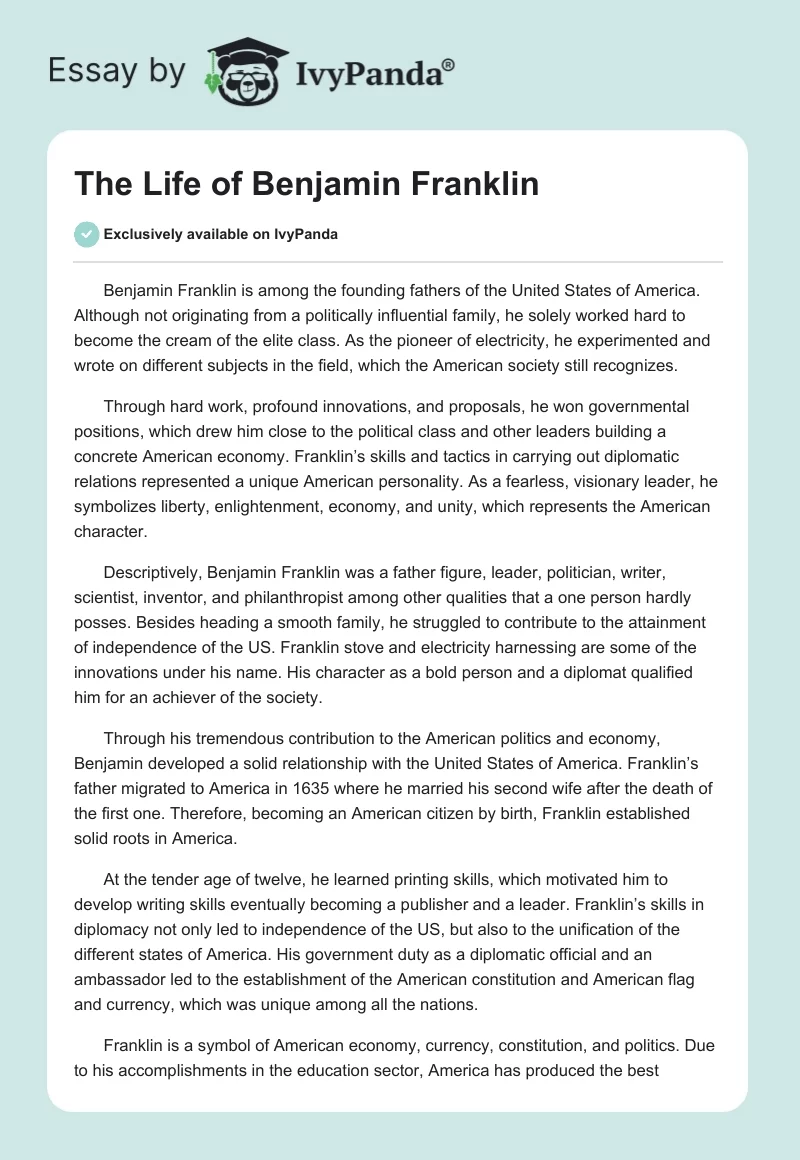 The Life of Benjamin Franklin. Page 1
