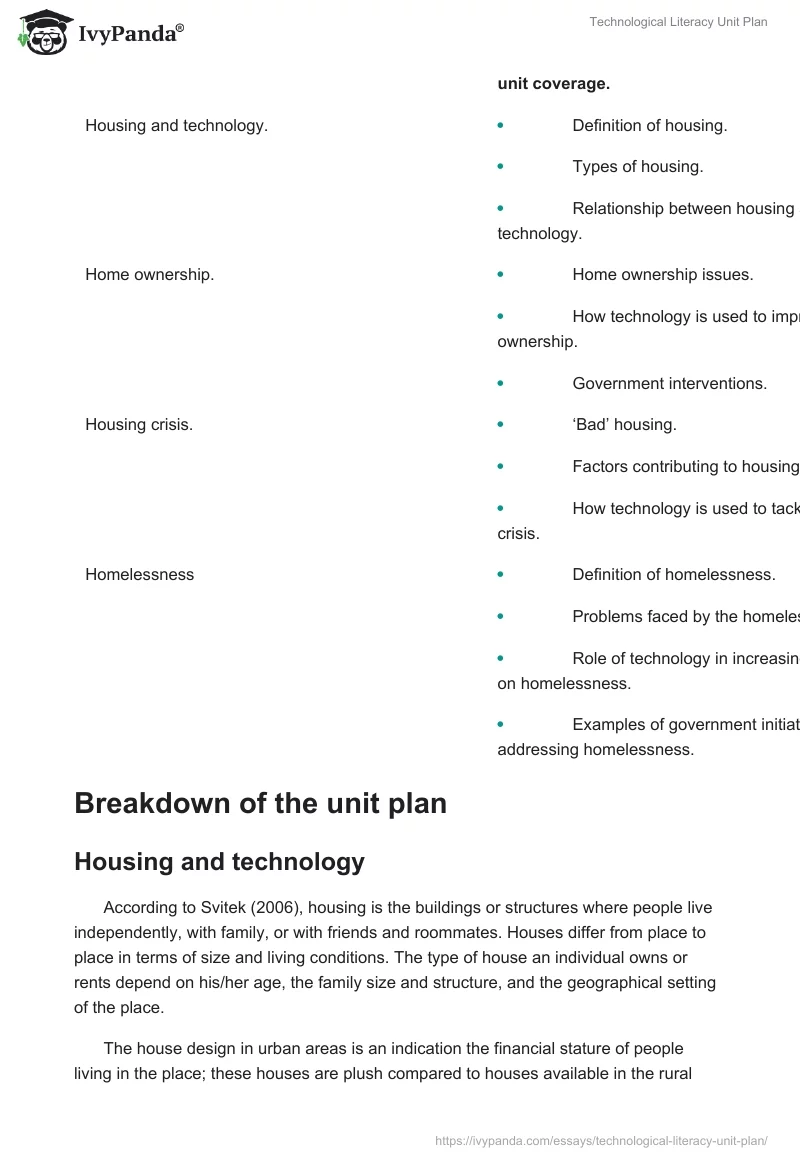 Technological Literacy Unit Plan. Page 2