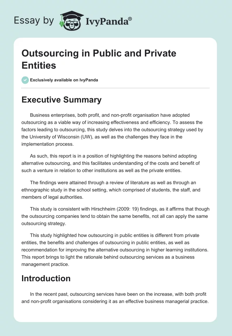 Outsourcing in Public and Private Entities. Page 1
