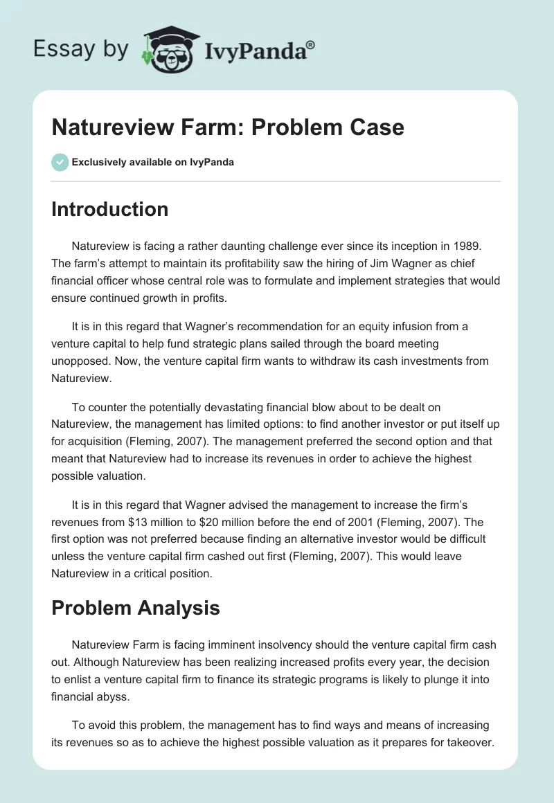 Natureview Farm: Problem Case. Page 1