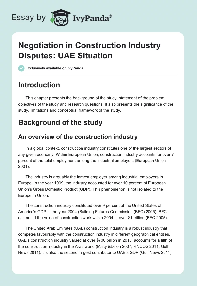 Negotiation in Construction Industry Disputes: UAE Situation. Page 1
