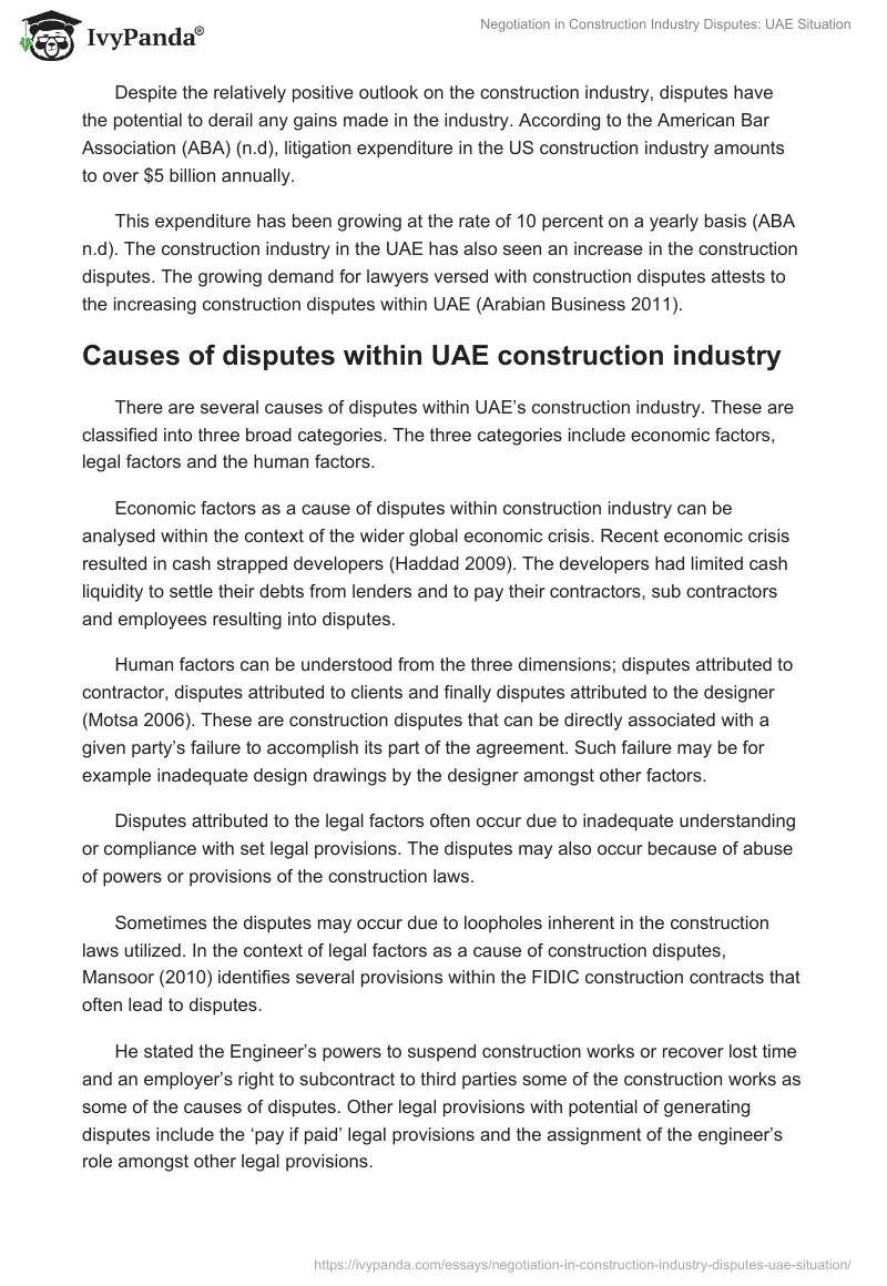 Negotiation in Construction Industry Disputes: UAE Situation. Page 2