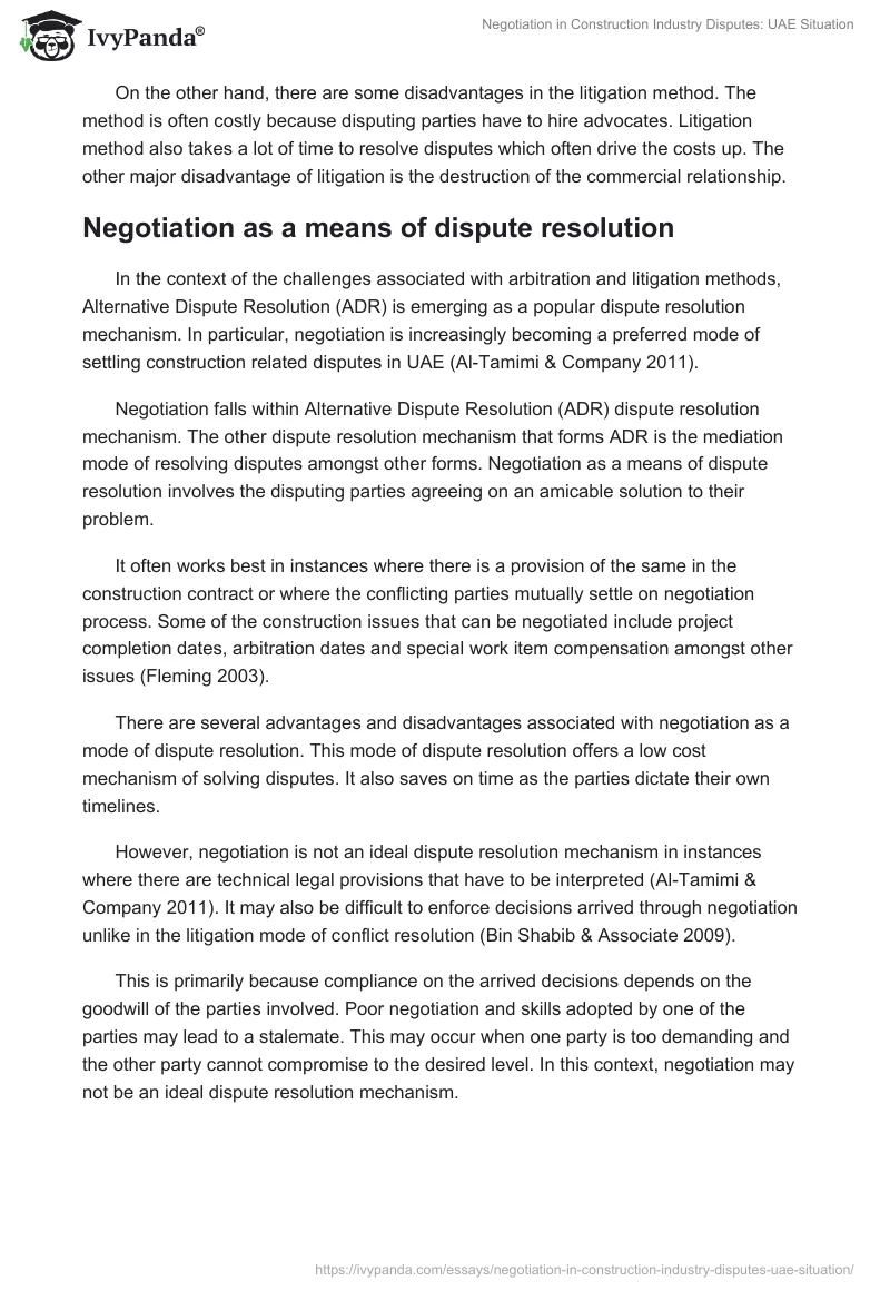 Negotiation in Construction Industry Disputes: UAE Situation. Page 4