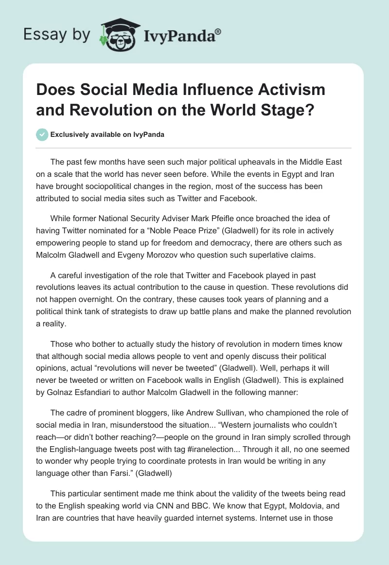 Does Social Media Influence Activism and Revolution on the World Stage?. Page 1
