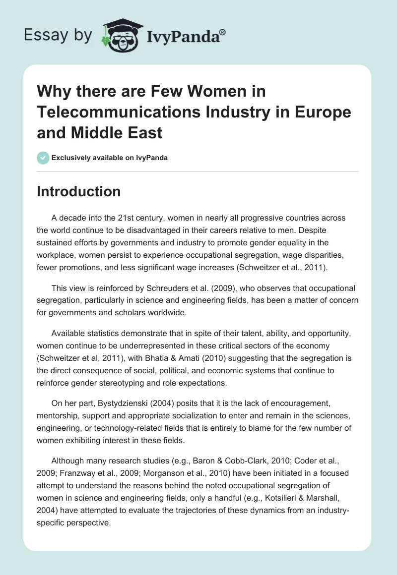 Why There Are Few Women in Telecommunications Industry in Europe and Middle East. Page 1