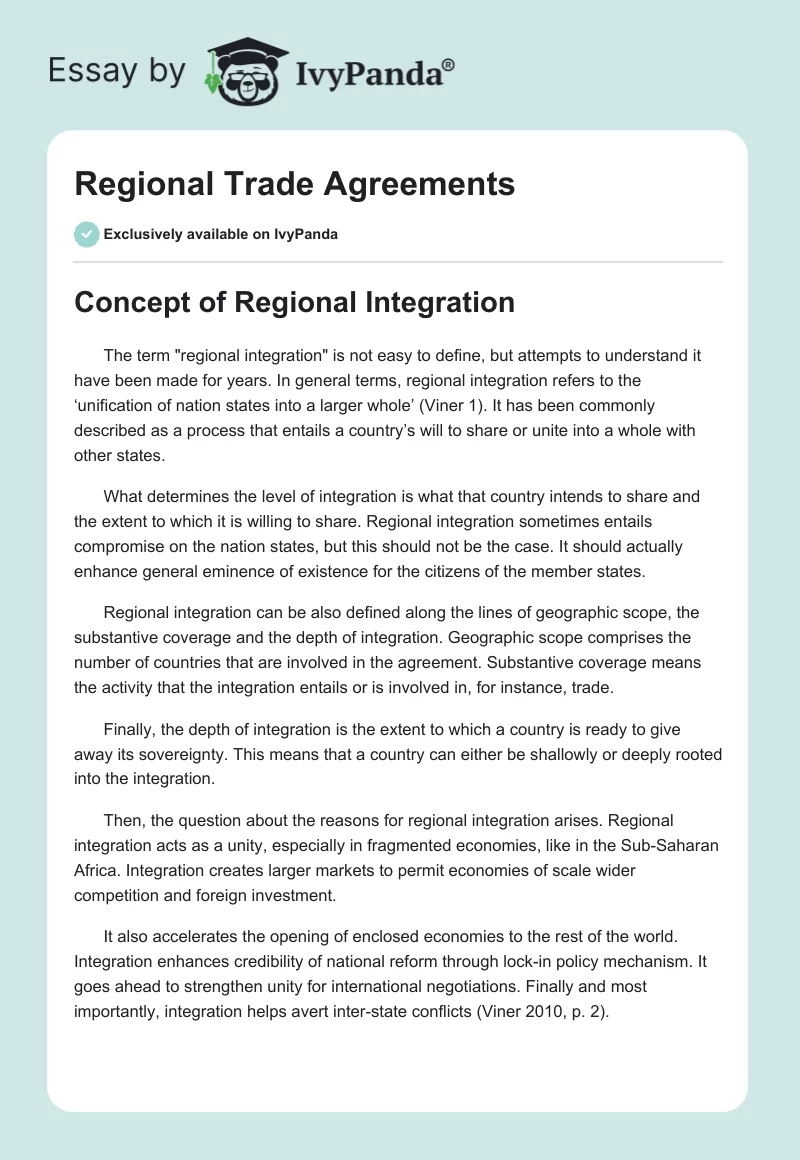 Regional Trade Agreements. Page 1