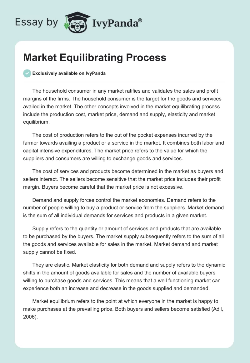 Market Equilibrating Process. Page 1
