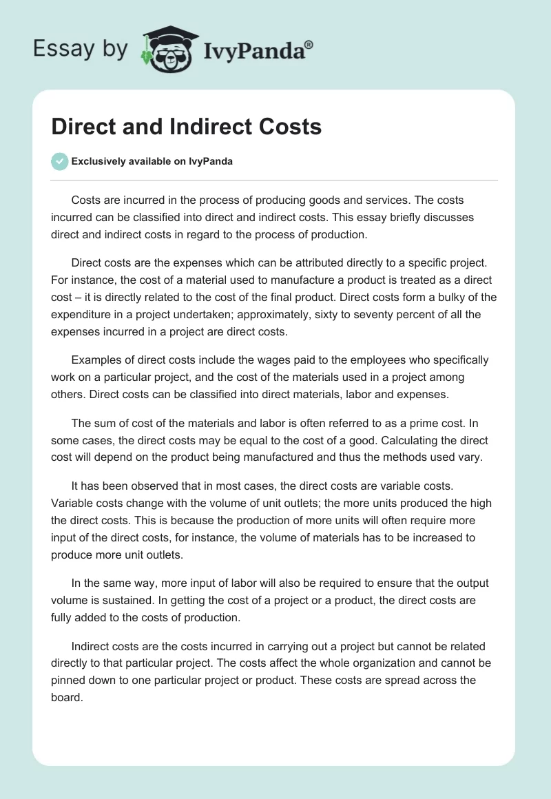 Direct and Indirect Costs. Page 1