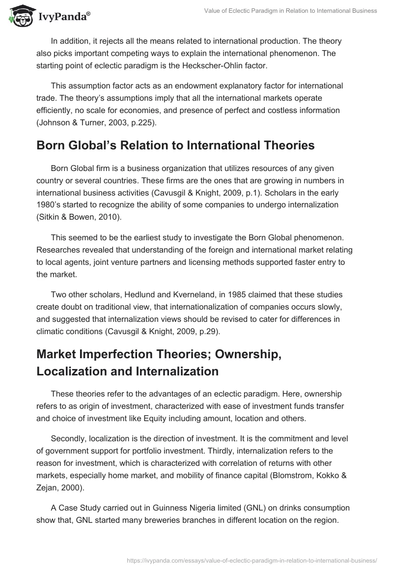 Value of Eclectic Paradigm in Relation to International Business. Page 3