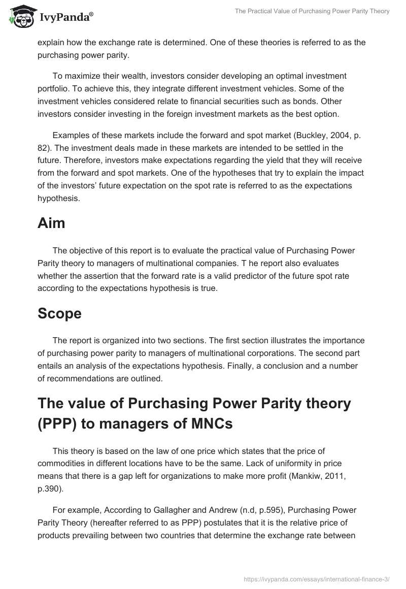 The Practical Value of Purchasing Power Parity Theory. Page 2