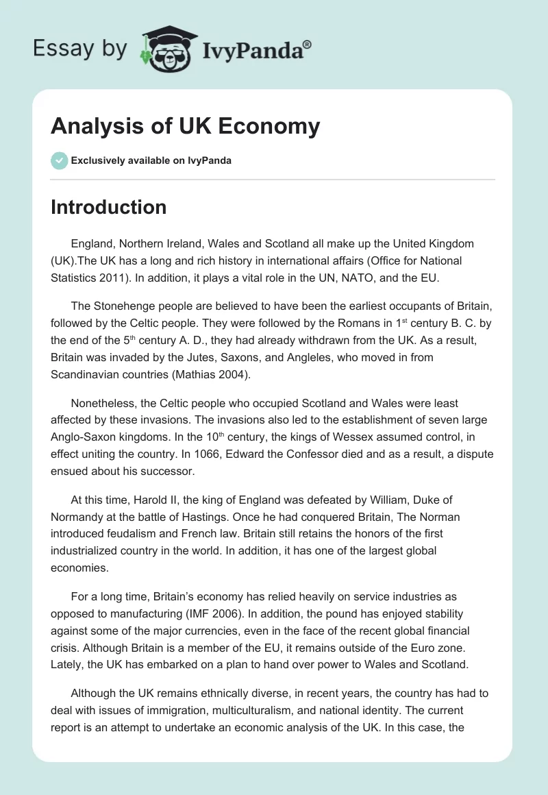 Analysis of UK Economy. Page 1