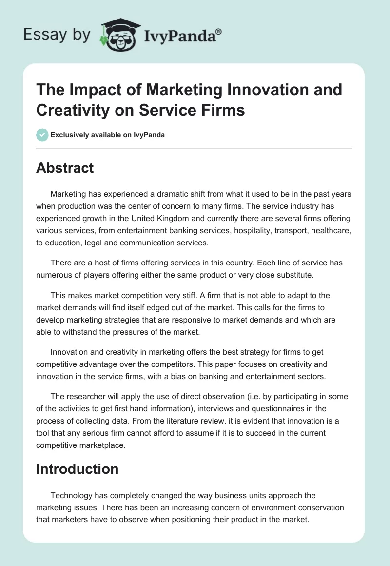 The Impact of Marketing Innovation and Creativity on Service Firms. Page 1