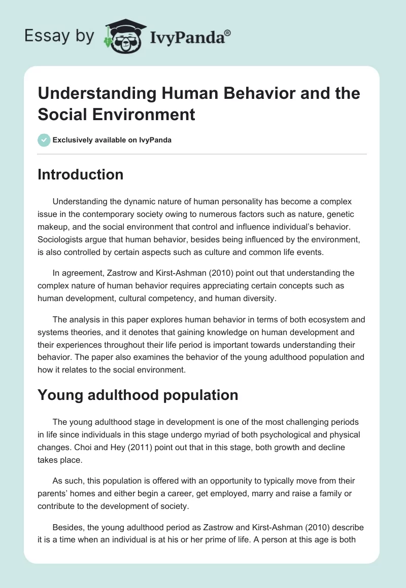 Understanding Human Behavior and the Social Environment. Page 1