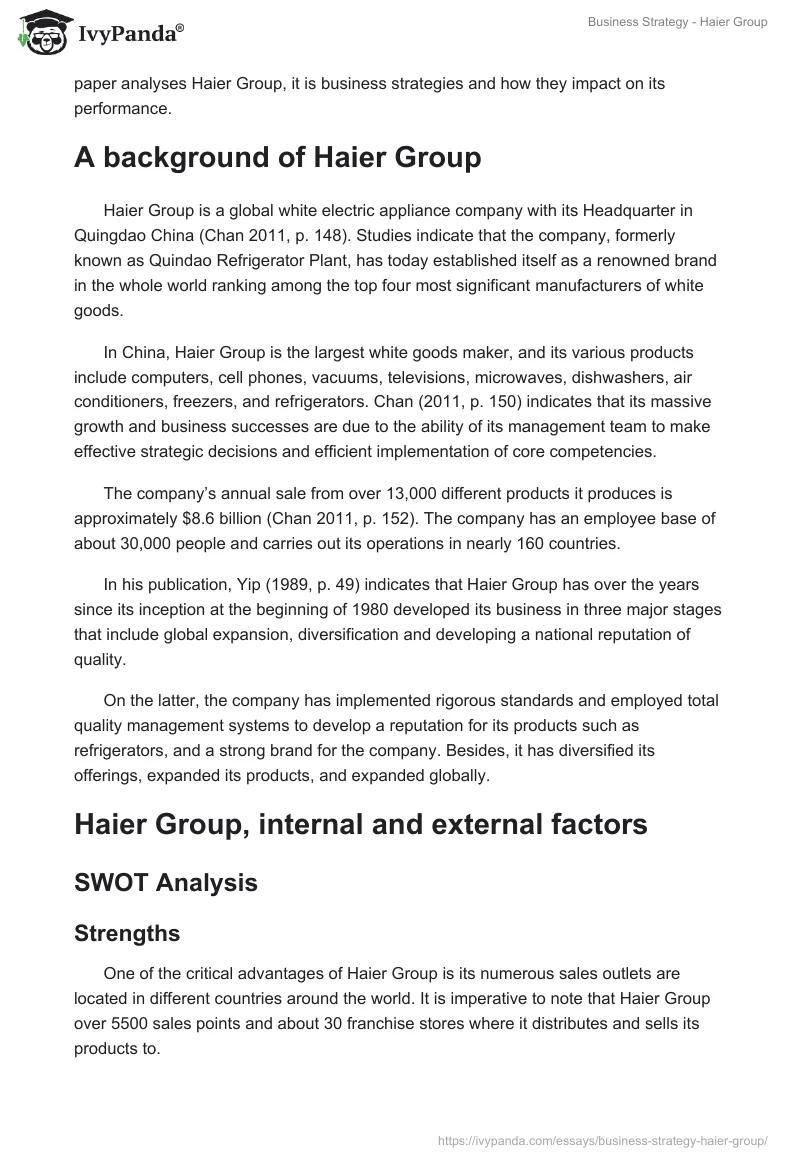 Business Strategy - Haier Group. Page 2